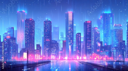 Wallpaper Mural Neon Cityscape at Night Torontodigital.ca