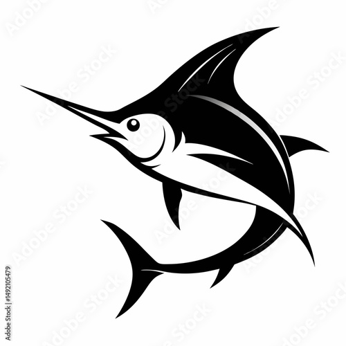 Stylized Marlin Fish Illustration – Bold Black and White Tribal Ocean Design SVG