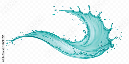 realistic smooth turquoise liquid water splash in curve style isolated on transparent background
