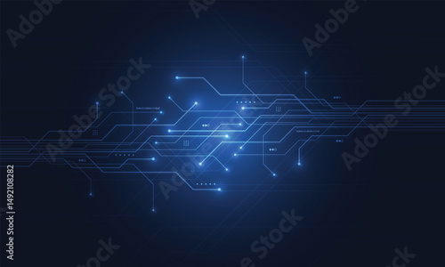 Abstract blue glowing line technology circuit board background design. Communication dot and line speed internet concept. Vector illustration