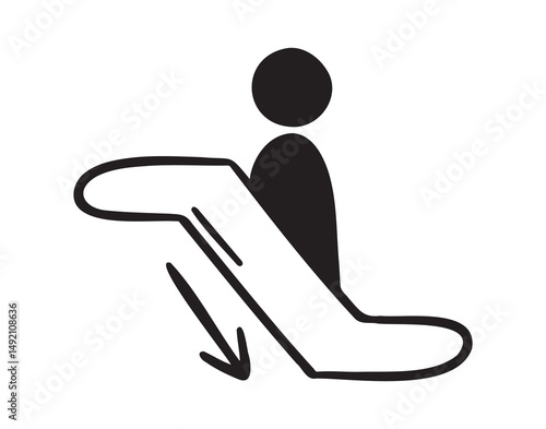escalator down and person or man icon doodle hand drawn. Outline line drawing clipart symbol
