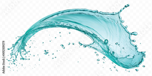 realistic smooth turquoise liquid water splash in curve style isolated on transparent background