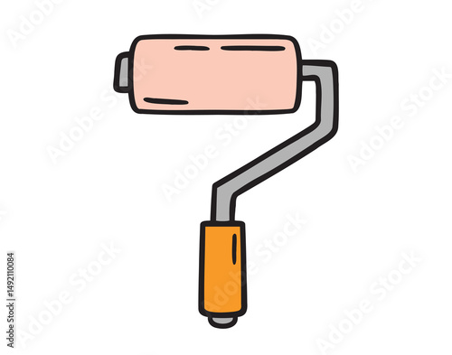 paint roller or paint brush icon doodle hand drawn. colorful cartoon line drawing clipart symbol