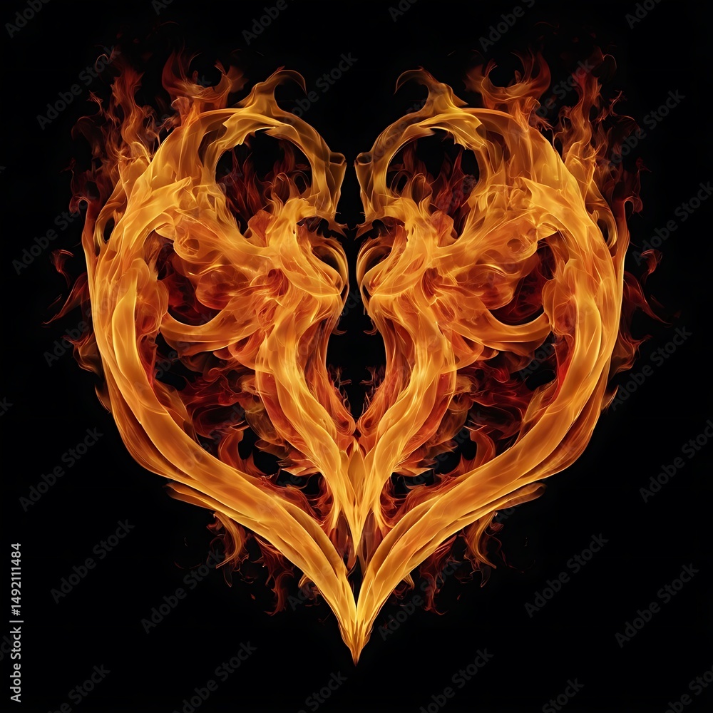 Fototapeta premium Fiery Heart Burning Love Passionate Flames
