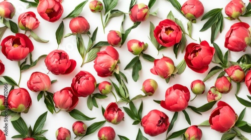 Red Peonies Pattern on White Background
