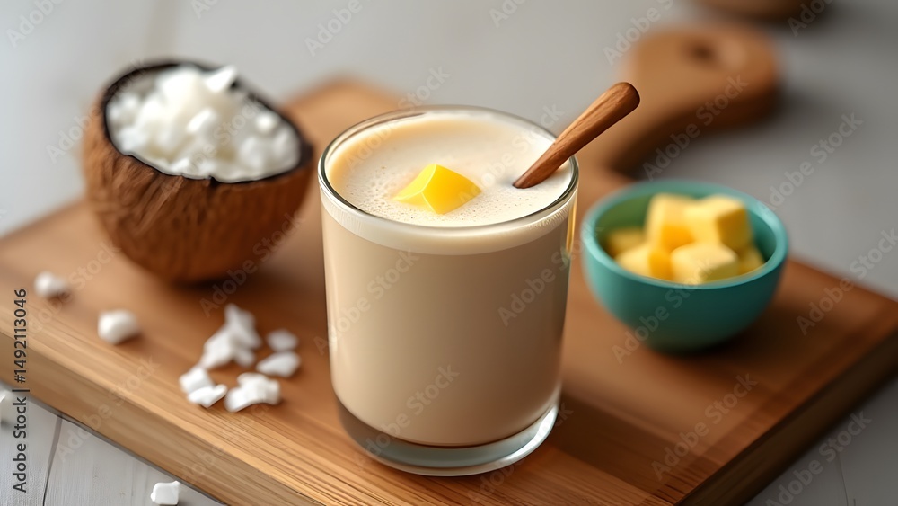 Creamy Coconut Butter Coffee Drink Recipe in Glass Creamy Coconut Butter Coffee Drink Recipe in Glass