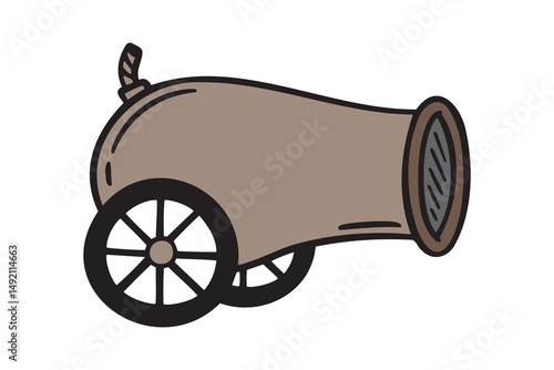 vintage cannon icon doodle hand drawn. Cartoon colorful drawing clipart symbol