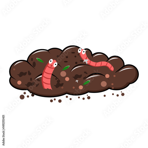 Vector illustration Earthworms in compost