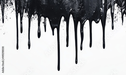 Black paint dripping on white background, texture