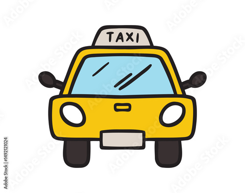 yellow taxi car front view icon doodle hand drawn. colorful cartoon line drawing clipart symbol