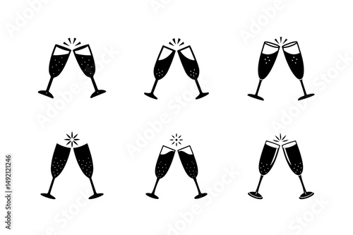 champagne glasses clinking vector art silhouette