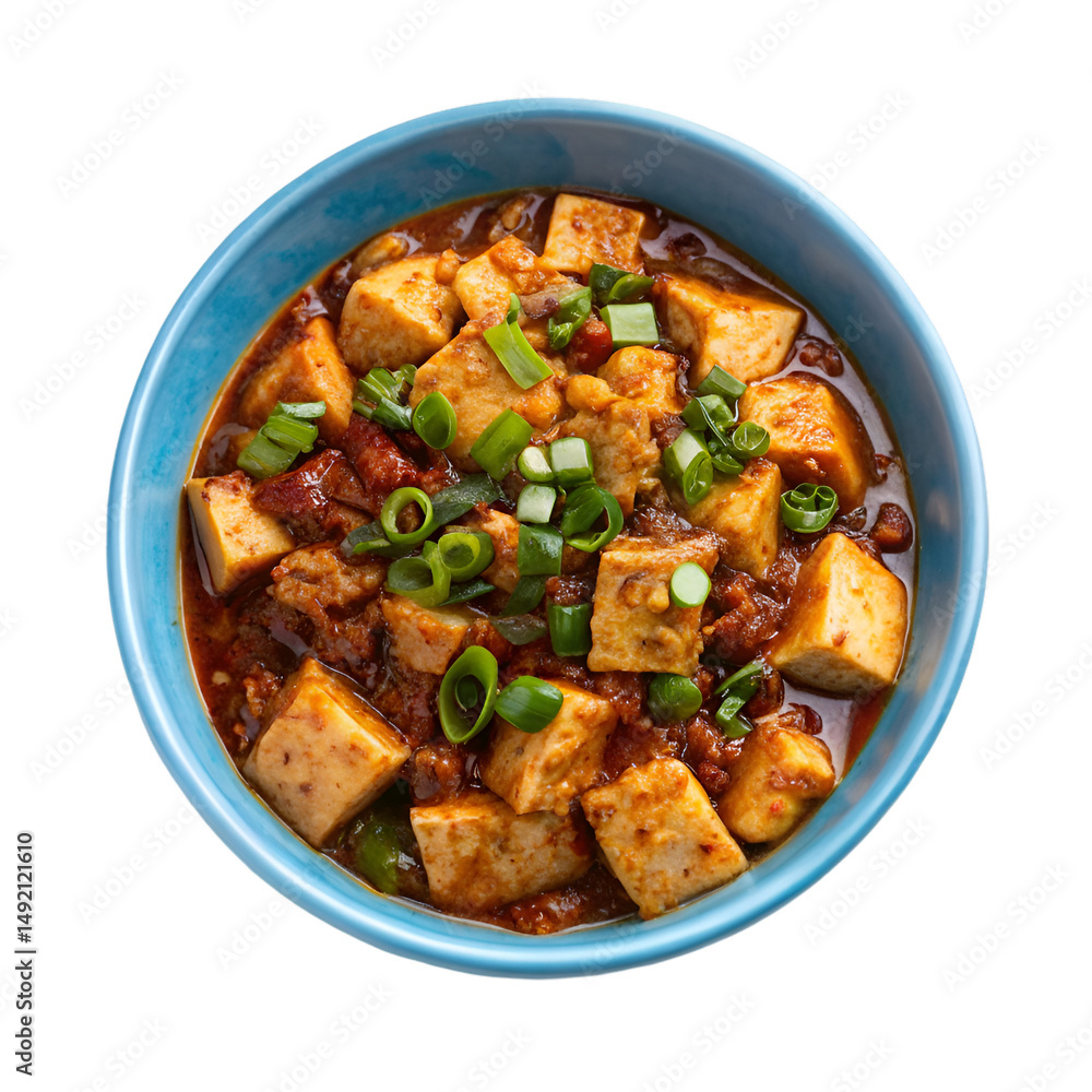 Fototapeta premium Ma-po-tofu in blue bowl isolated on transparent background