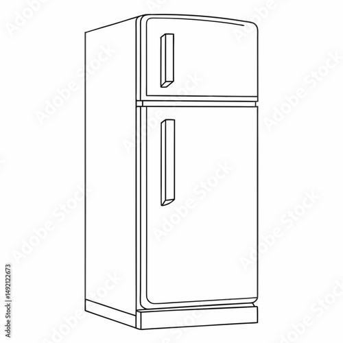 Line drawing of a top freezer refrigerator