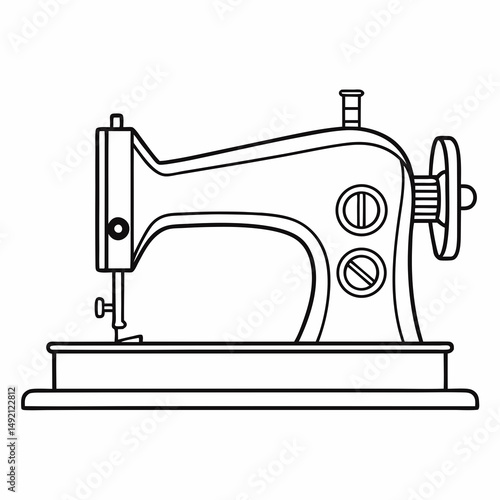 Line art illustration of a vintage sewing machine