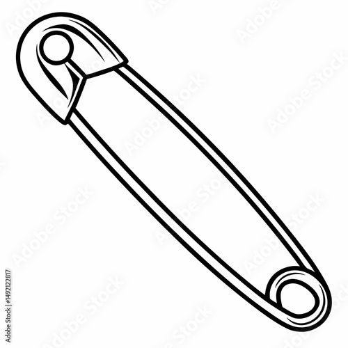 Safety pin illustration black and white line art