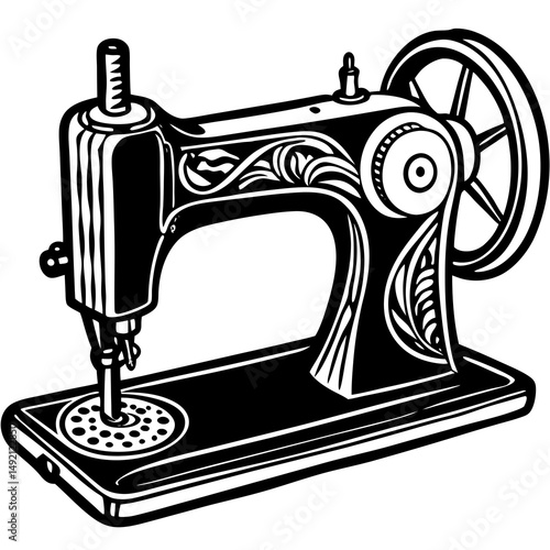 Vintage sewing machine illustration black and white