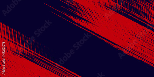 Red halftone dots blue color pattern gradient grunge texture background. Dot pop art comic sport style vector illustration. Eps10