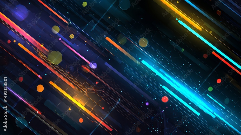 Fototapeta premium High-resolution abstract digital technology background featuring interconnected glowing circuit pathways, dynamic data streams and futuristic hi-tech mesh grid for advanced innovation