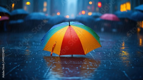 Wallpaper Mural Colorful umbrella in rainy city Torontodigital.ca