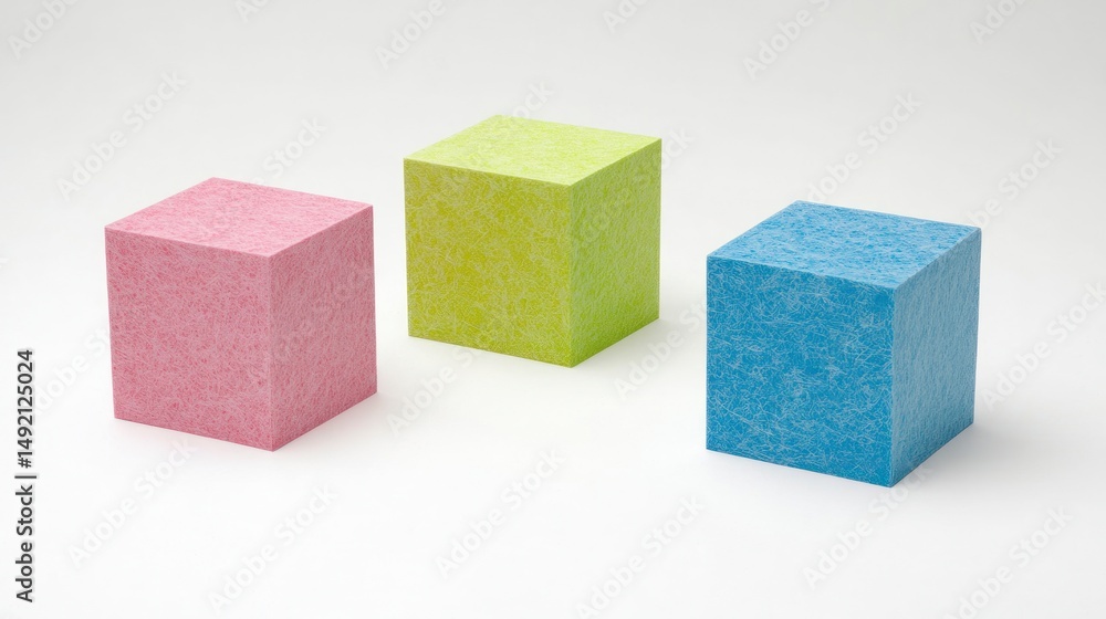 Fototapeta premium Three colorful textured cubes on white background