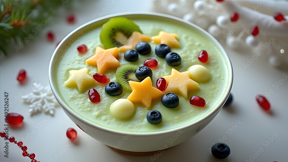 Delicious Green Smoothie Bowl with Festive Fruit Delicious Green Smoothie Bowl with Festive Fruit