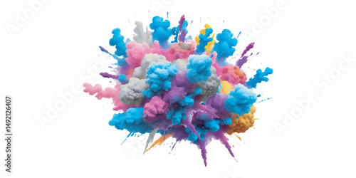 Multicolor powder explosion on White background. colorful vibrant rainbow holi paint color powder explosion with bright colors isolated white background. Colored cloud. Colorful dust explode.