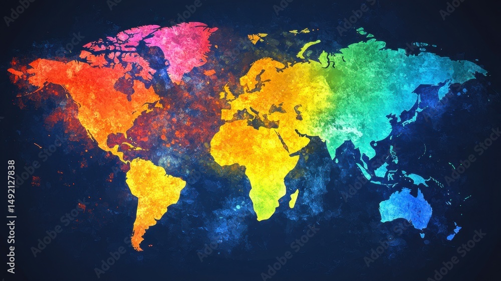 Fototapeta premium Colorful watercolor world map illustration