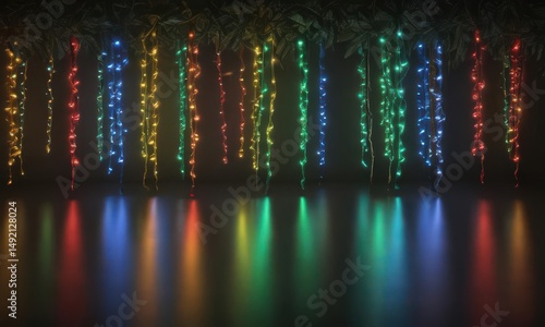 Vibrant red, green, blue, yellow Christmas lights twinkle ,  holiday season,  red