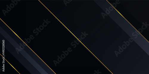Luxury black gold background with golden line and shadow. Modern textured gold background with realistic geometric shapes.