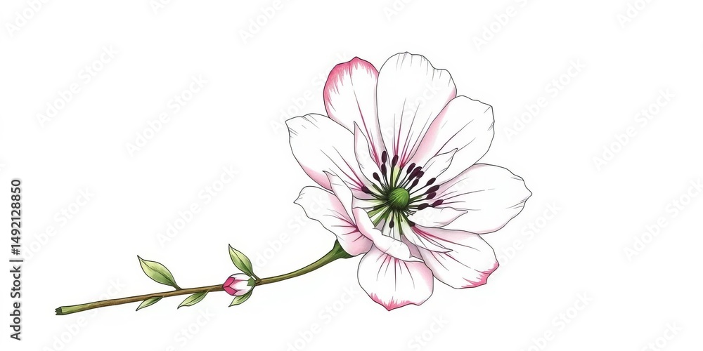 Naklejka premium Delicate hand-drawn sketch of a chicory flower, petals, leaves, and buds isolated on white, botanical, artwork