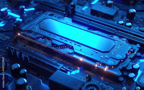 close-up shot of a brightly lit computer motherboard component