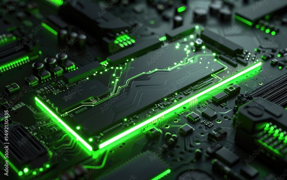 Illuminated Green Circuit Board Computer Technology