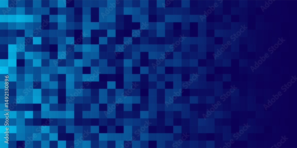 Fototapeta premium Digital Technology Colorful Blue Pixels Gradient Background. Digital Data Square Blue Pattern. Blue Digital Pixel Mosaic Pattern. Vector Illustration.