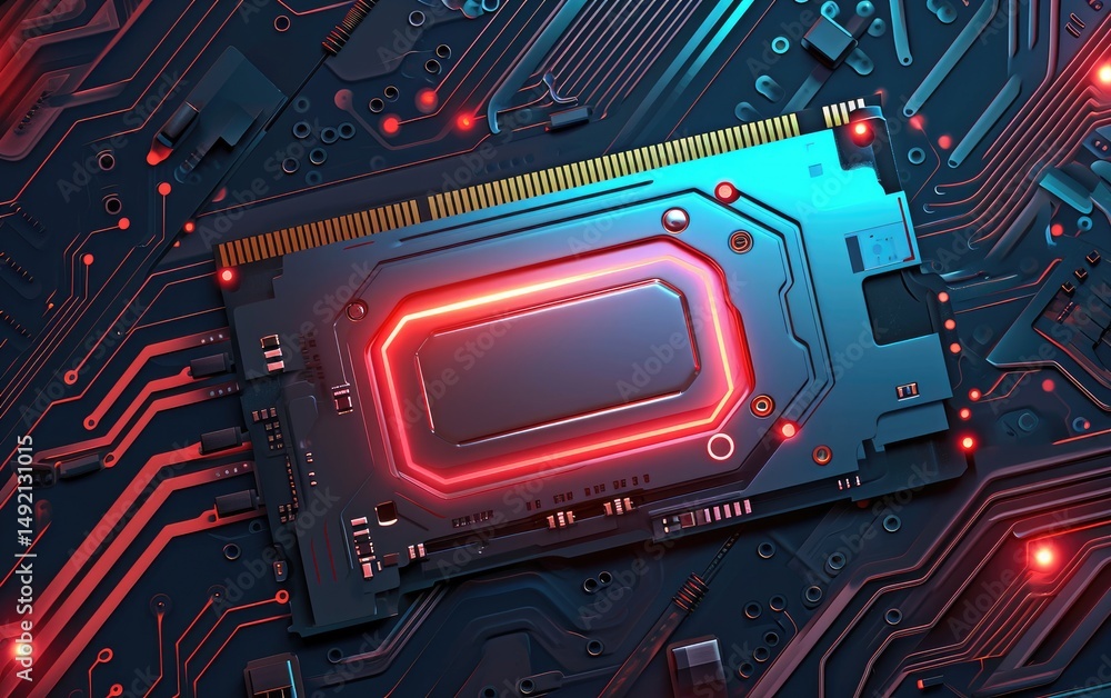 Futuristic Circuit Board Technology with Glowing Components