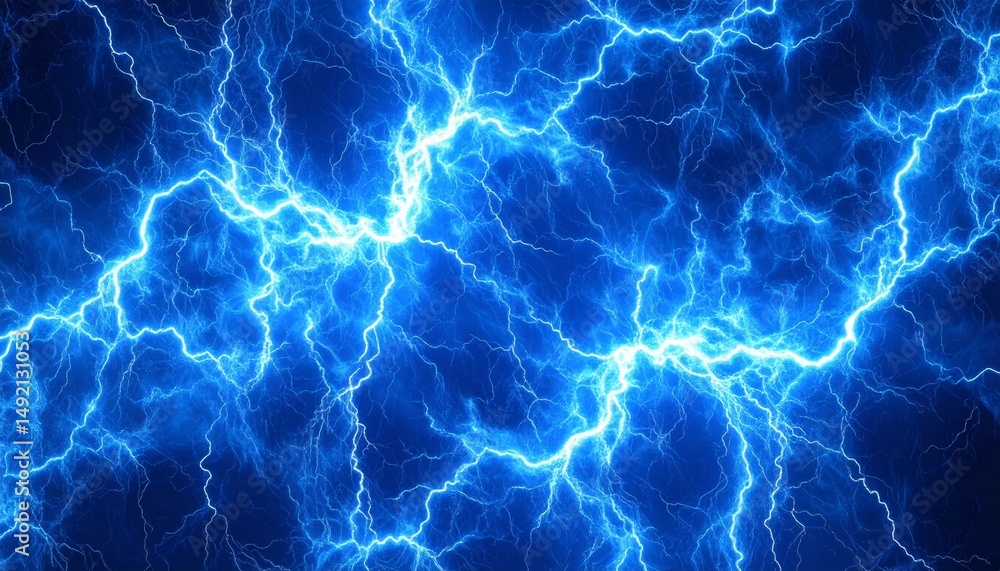 Fototapeta premium Blue electric lightning illuminates the dark night with energy and power of a storm