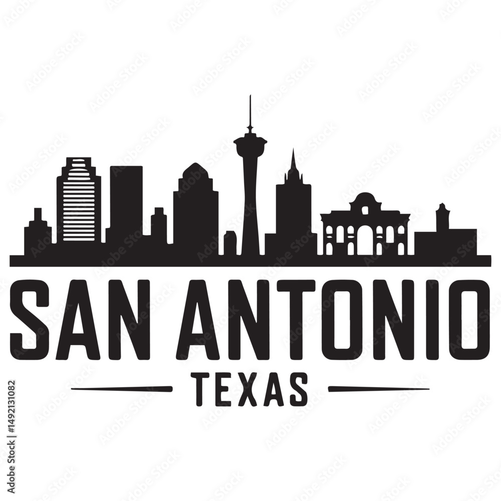 Fototapeta premium San Antonio skyline horizontal banner. Black San Antonio, Texas. Vector template for your design. Vector black silhouette. with white background