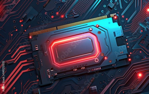 Obraz na płótnie Futuristic Circuit Board Technology with Glowing Components w salonie