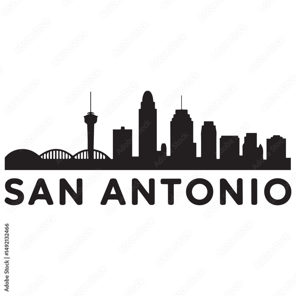 Fototapeta premium San Antonio skyline horizontal banner. Black San Antonio, Texas. Vector template for your design. Vector black silhouette. with white background