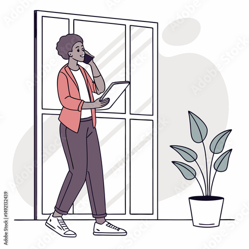 Professional Woman Working at Home with Smart Phone and Tablet