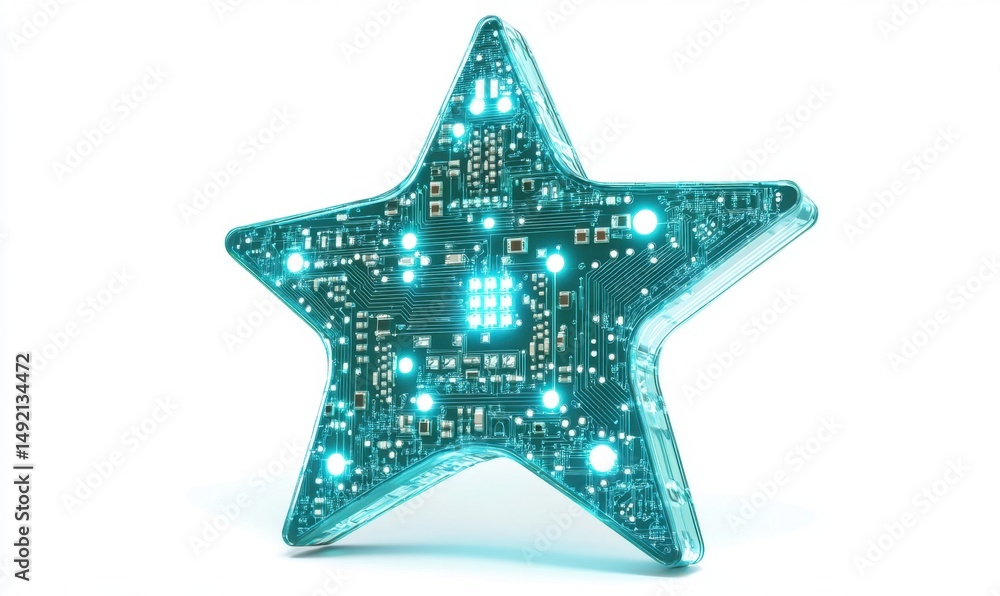 Obraz premium Glowing star-shaped circuit board; technology concept