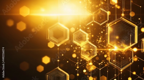 Golden abstract technology hexagonal shapes