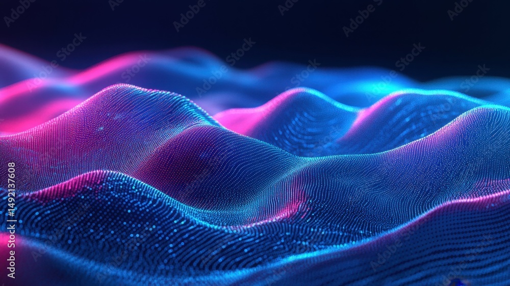 Fototapeta premium Abstract digital landscape illustration with blue and pink colors