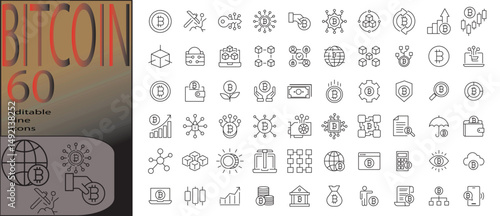 bitcoin line editable icon set. Editable stroke. Vector illustration