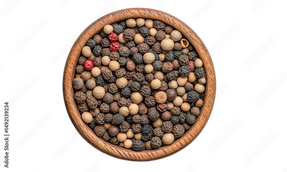 Top view cubeb pepper wooden bowl isolated white background Top view cubeb pepper wooden bowl isolated white background