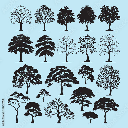 Set of plant and tree silhouette collection