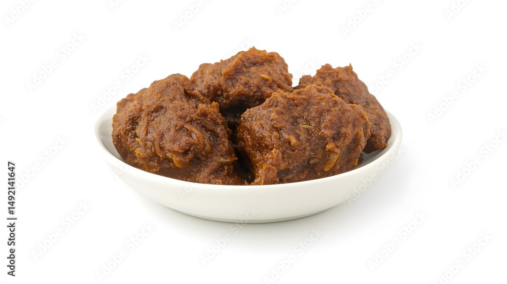 Photograph of meatballs in a white ceramic bowl, served on a white background. Photograph of meatballs in a white ceramic bowl, served on a white background.