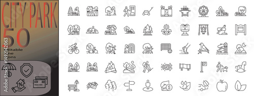 city park line editable icon set. Editable stroke. Vector illustration