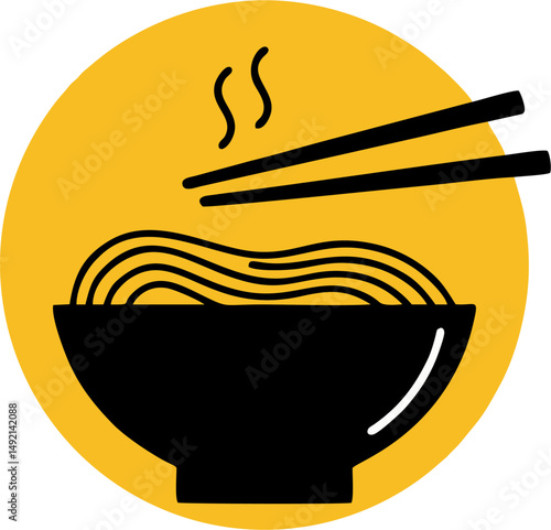 simple udon noodle bowl with thick lines, Japanese aesthetic.