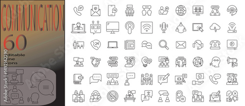 communication line editable icon set. Editable stroke. Vector illustration