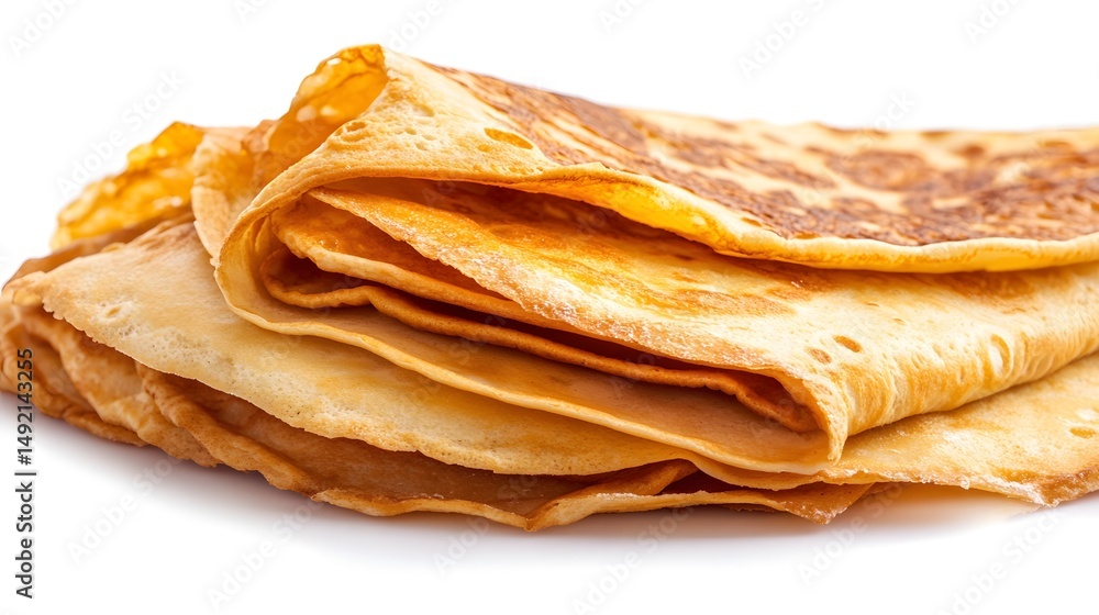 Photograph of stacked pancakes on a white surface, exhibiting a golden-brown texture. Photograph of stacked pancakes on a white surface, exhibiting a golden-brown texture.